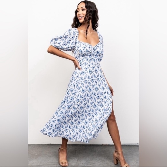 Baltic Born Blue and White Floral Midi Dress - Picture 2 of 5